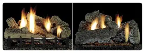 gas-logs-fireplace-set-connecticut Gas fireplace with realistic wood logs and flames on high and low settings