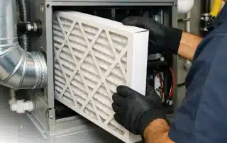 A professional HVAC technician meticulously installs a new American Standard furnace in a Stonington home.